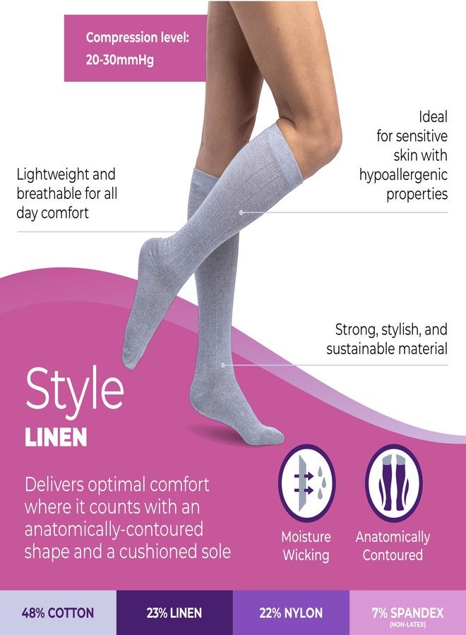 Sigvaris Women's Style Linen Compression Socks 20-30mmHg - Hypoallergenic, Lightweight, Breathable & Sustainable - Medium Long - Denim - Image 2