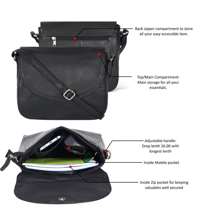 Ozora Genuine Leather Shoulder Crossbody Purse For Women with Adjustable Strap, Mobile Pocket & Outside & Inside Zipper - Image 3