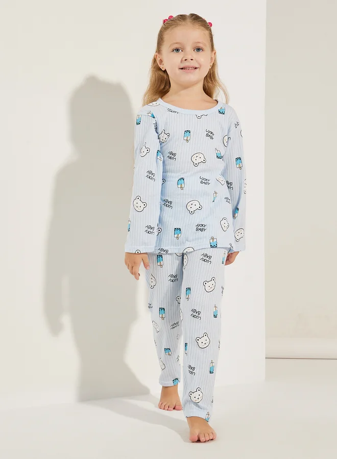 ستايلي Styli Bear Graphic Print Knit T-Shirt and Pyjama Set