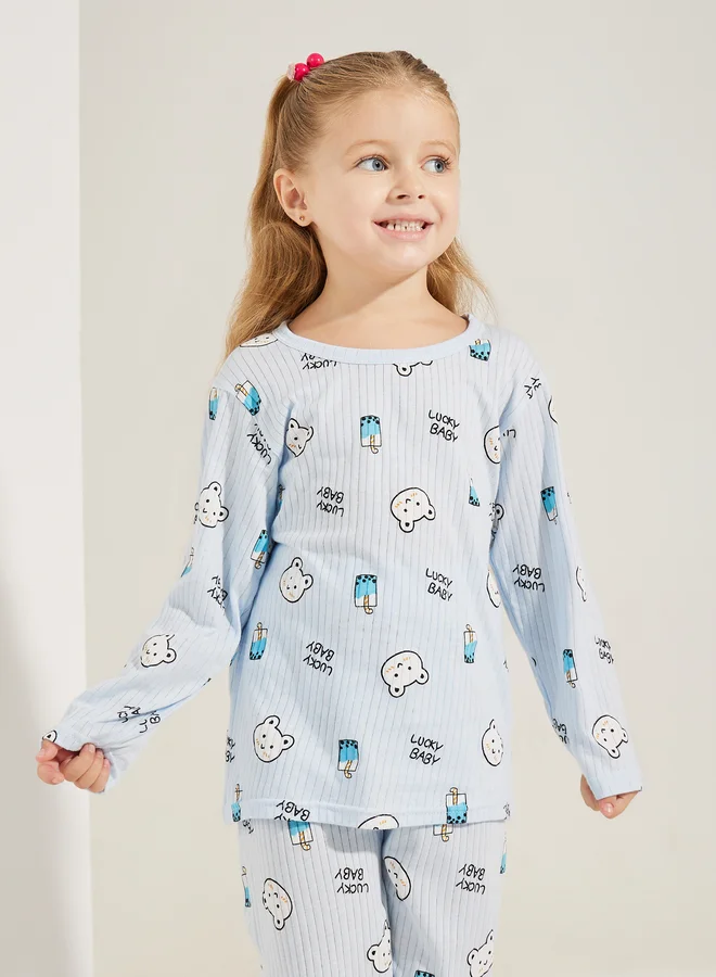 ستايلي Styli Bear Graphic Print Knit T-Shirt and Pyjama Set