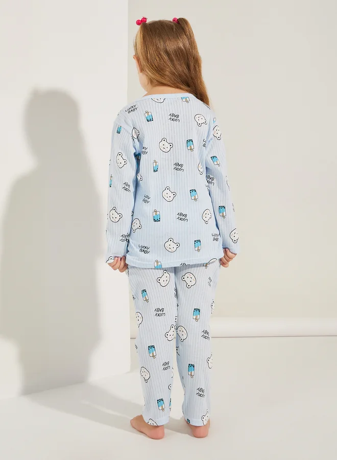 ستايلي طقم بيجاما وتيشيرت بطبعة جرافيك من Styli Bear