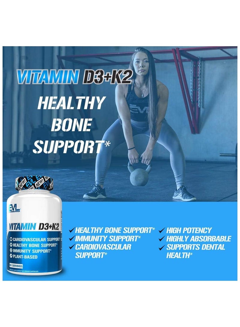 EVLution Nutrition, Vitamin D3 + K2, 60 Capsules - Image 2