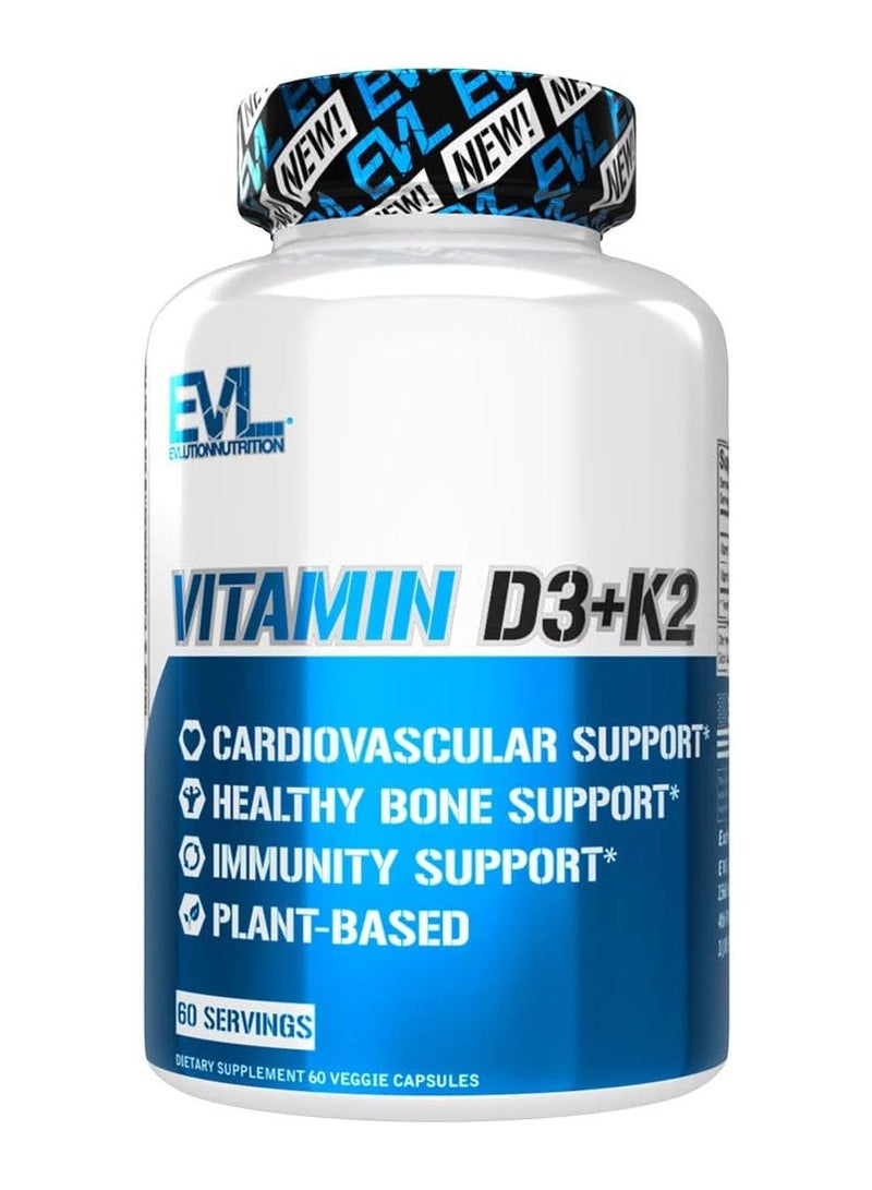 EVLution Nutrition, Vitamin D3 + K2, 60 Capsules - Image 1