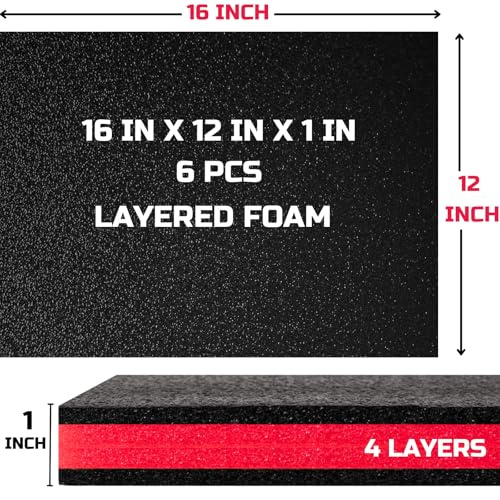 ONREVA Tool Box Foam 16x12x1 inch 6Pack Foam Inserts for Cases Polyethylene Storage Sheets for Toolbox Hard Case Tool Shadow Insert Kaizen Organizer Sheet Black with Red - Image 3