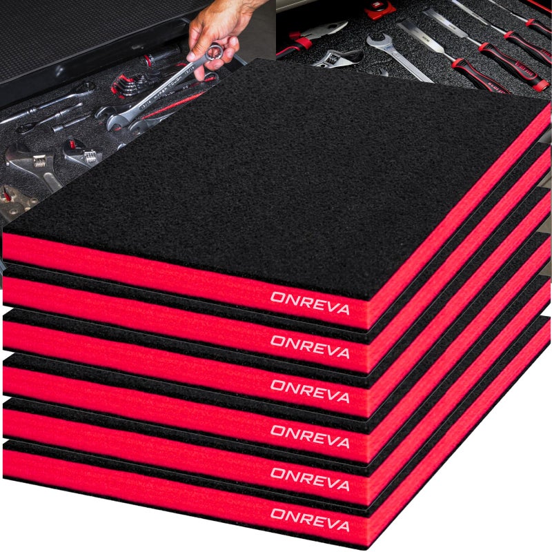 ONREVA Tool Box Foam 16x12x1 inch 6Pack Foam Inserts for Cases Polyethylene Storage Sheets for Toolbox Hard Case Tool Shadow Insert Kaizen Organizer Sheet Black with Red - Image 2