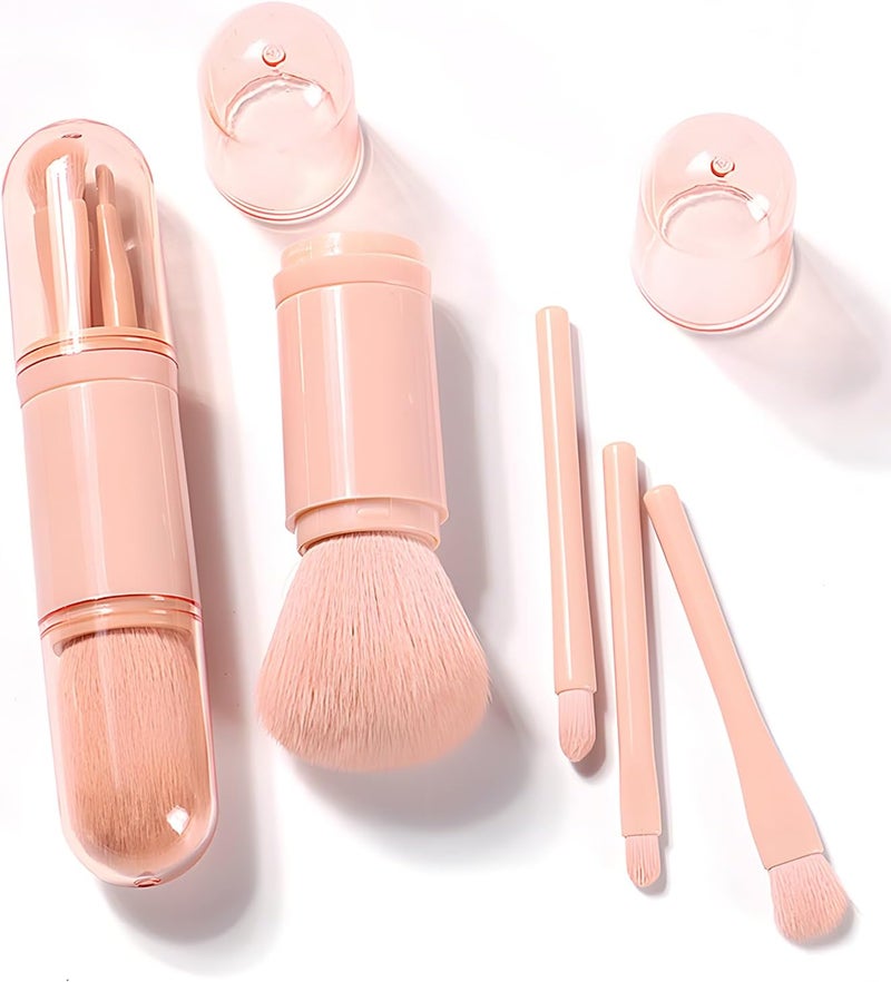 TORMEN 4-in-1 Retractable Makeup Brush Set – Portable Travel Cosmetic Brushes for Powder Eyeshadow Highlighter Lip(Colour Of Skin) - Image 1