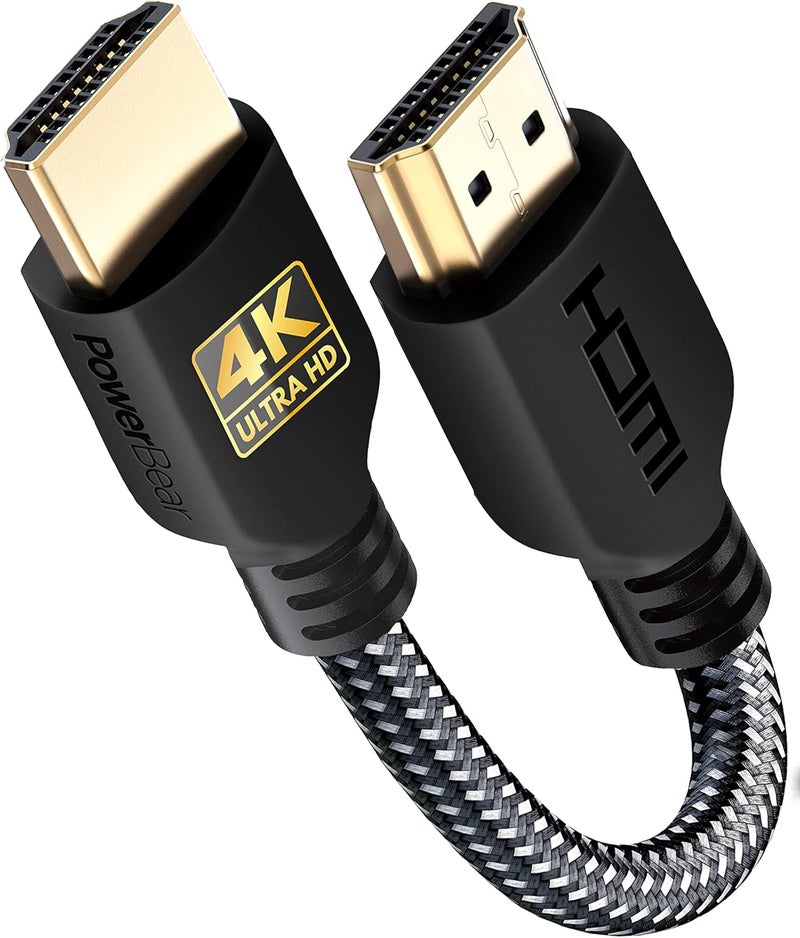 PowerBear 4K HDMI Cable 0.5 ft | Short Hdmi Cable, Braided Nylon & Gold Connectors, 4K @ 60Hz, Ultra HD, 2K, 1080P, ARC & CL3 Rated | for Laptop, Monitor, PS5, PS4, Xbox One, Fire TV, Apple TV & More - Image 1