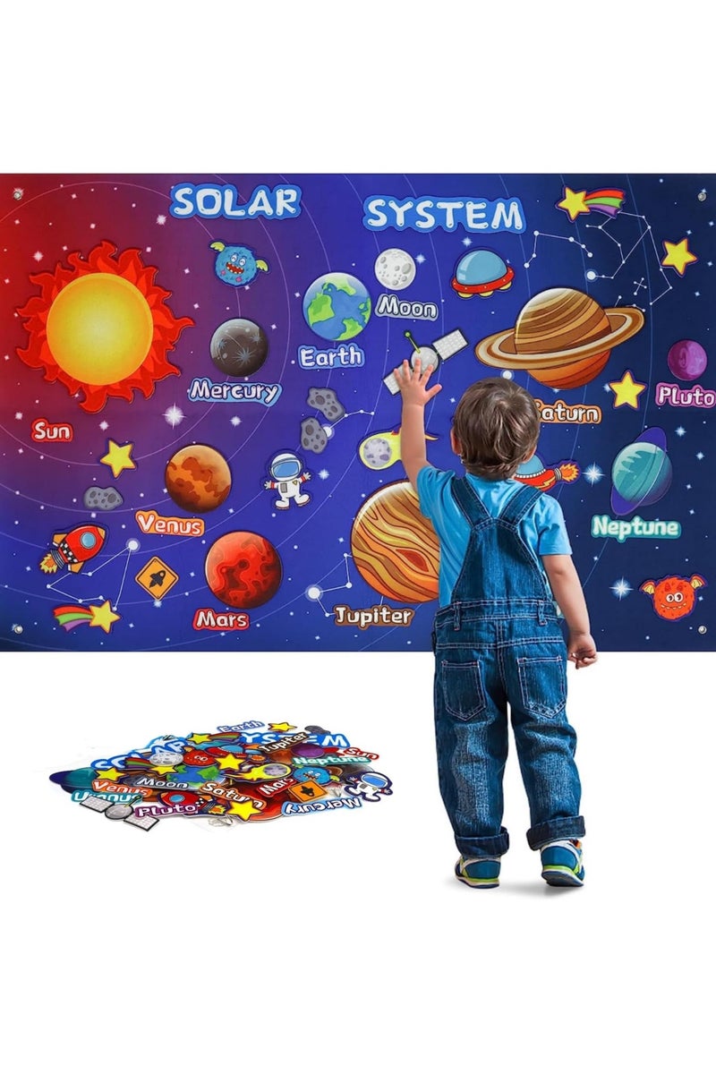 DURKU 30 Pcs Outer Space Felt Board Set, Solar System Interactive Play Kit for Kids, 3.5 Ft Preschool Early Learning Center for Classroom Planet Toys (Solar System) - Image 1