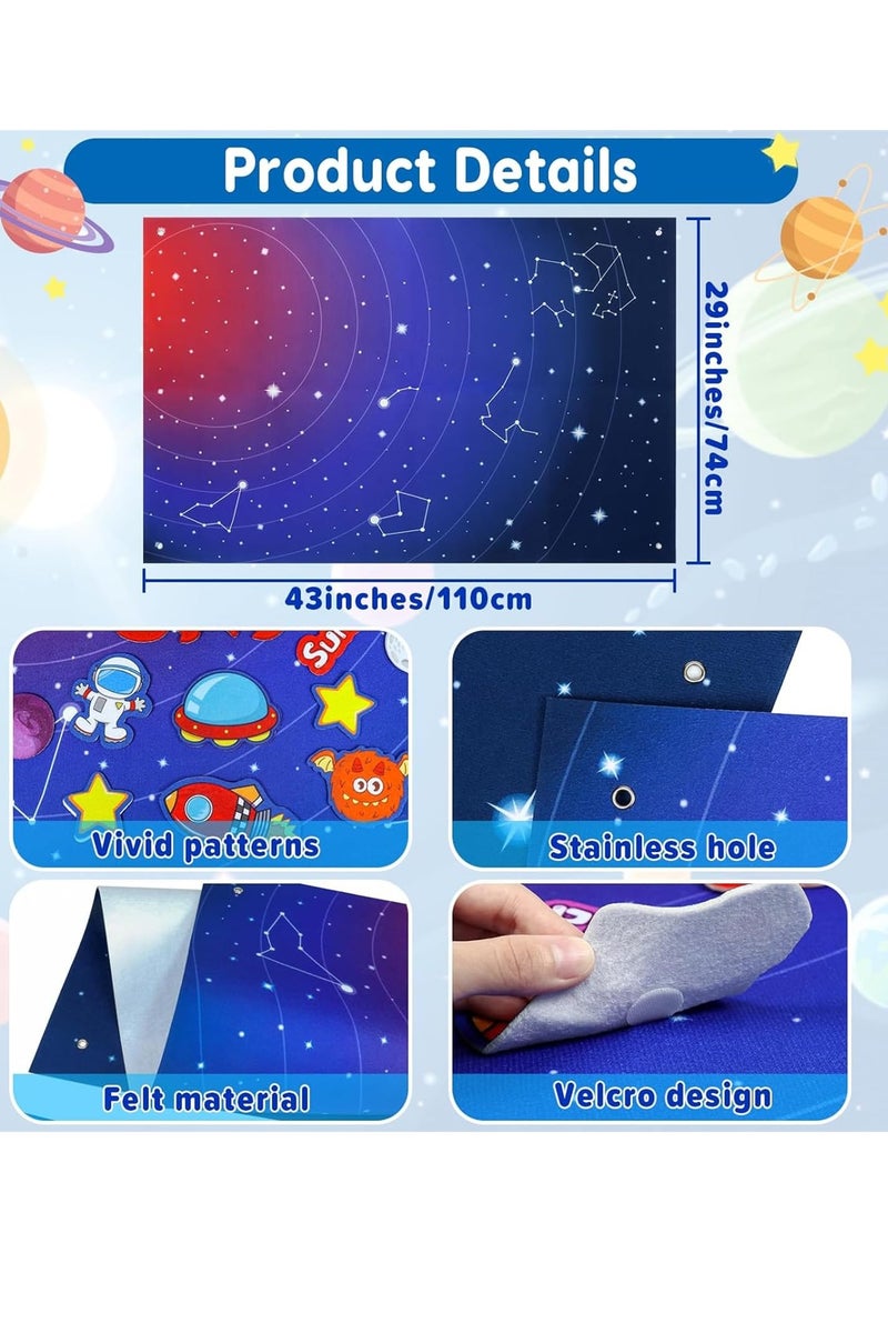 DURKU 30 Pcs Outer Space Felt Board Set, Solar System Interactive Play Kit for Kids, 3.5 Ft Preschool Early Learning Center for Classroom Planet Toys (Solar System) - Image 2