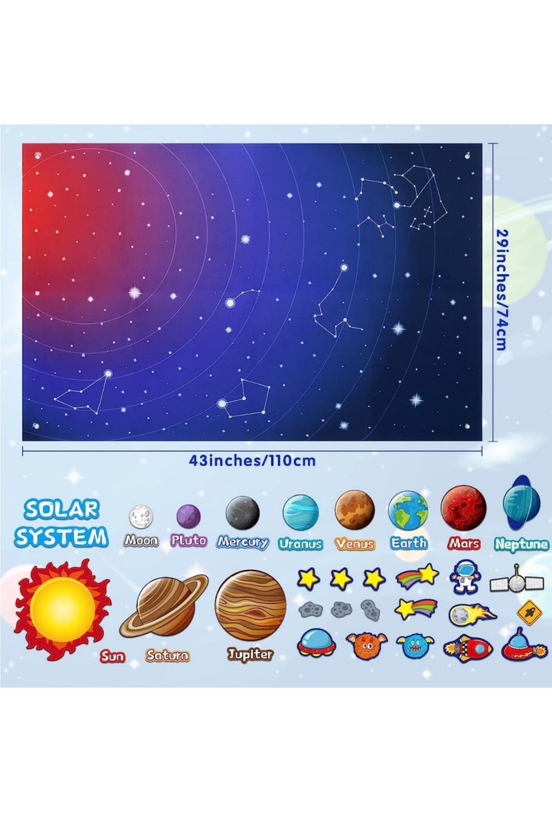 DURKU 30 Pcs Outer Space Felt Board Set, Solar System Interactive Play Kit for Kids, 3.5 Ft Preschool Early Learning Center for Classroom Planet Toys (Solar System) - Image 3