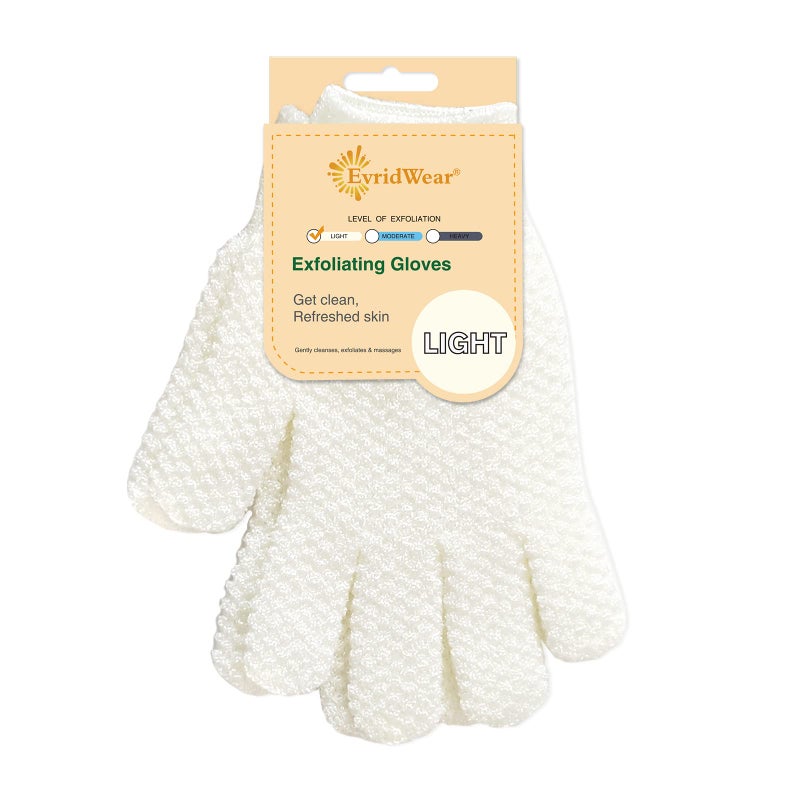 Evridwear Evridwear Exfoliating Dual Texture Bath Gloves for Shower Spa Massage and Body Scrubs Dead Skin Cell Remover Gloves with Hanging Loop 1 Pair Light Glove 