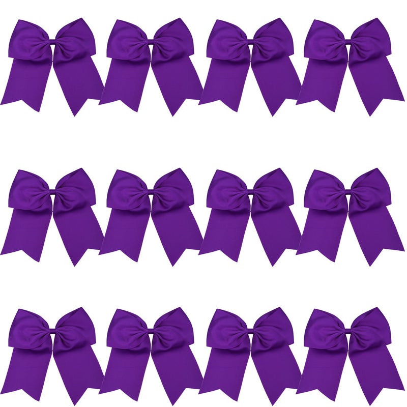 8 Inch Cheerleader Bows Ponytail Holder Solid Color Cheerleading Bows Hair Tie Purple
