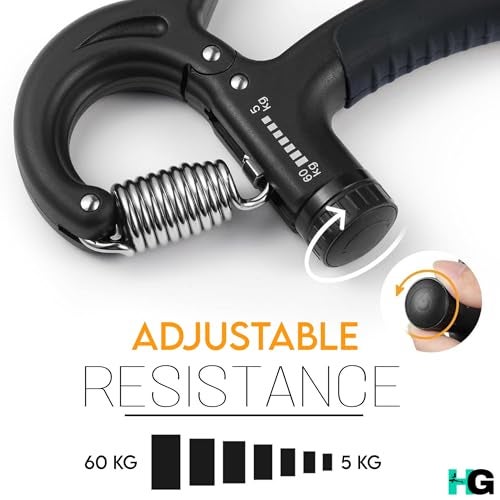 HOMEGALLEY جهاز تقوية قبضة اليد HOMEGALLEY قابل للتعديل من 5 كجم إلى 60 كجم، جهاز قبضة اليد للرجال والنساء للتمارين الرياضية وتمارين الصالة الرياضية، معدات تمارين اليد للاستخدام في المنزل لتمارين الساعدين وتمارين الأصابع - (أسود) - Image 4