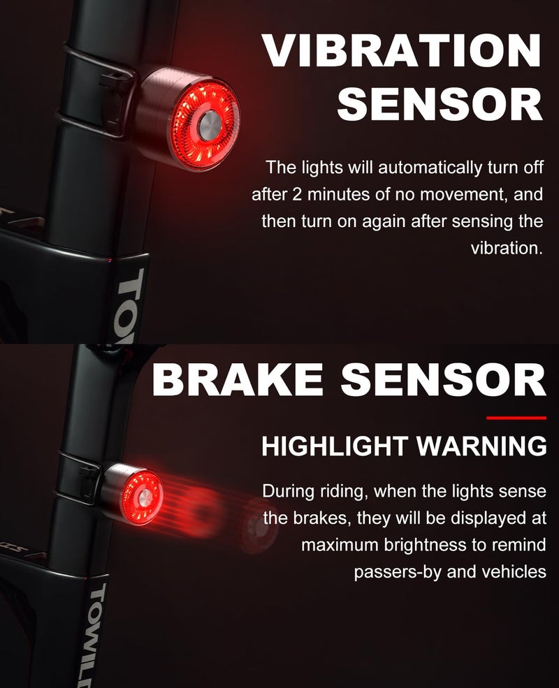 TOWILD TL05 Bike Tail Light Smart Brake Sensing Bike Rear Lights,Type-C Cable Waterproof Bicycle Back Lights Led Rechargeable Auto On/Off Taillight for Road Cycling Commuting - Image 3