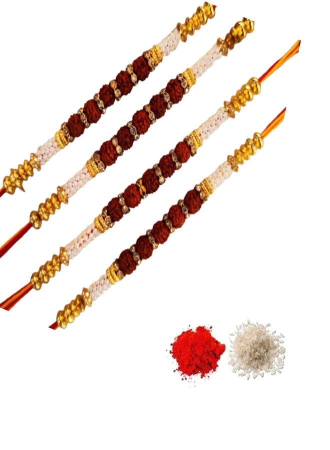 CRAFTOMANIC لؤلؤ فاخر تقليدي، Rudraksh Multi Designer Rakhi للأخ، Raksha Bandhan Rakhi مع Roli TilakPearl Rakhi للرجال والأولاد/مجموعة Dora Rakhi للأخ مع Roli Chawal