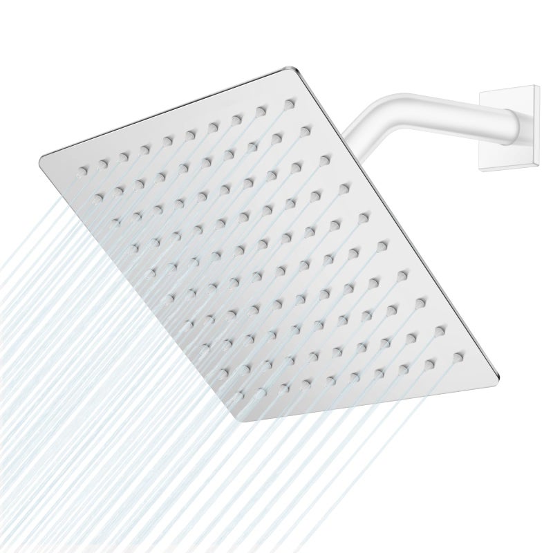 Midanya Rain Shower Head Stainless Steel Large Rainfall Shower Head High Pressure Bathroom Waterfall Square Showerhead Ceiling or Wall Mount Polish Chrome 8 Inch