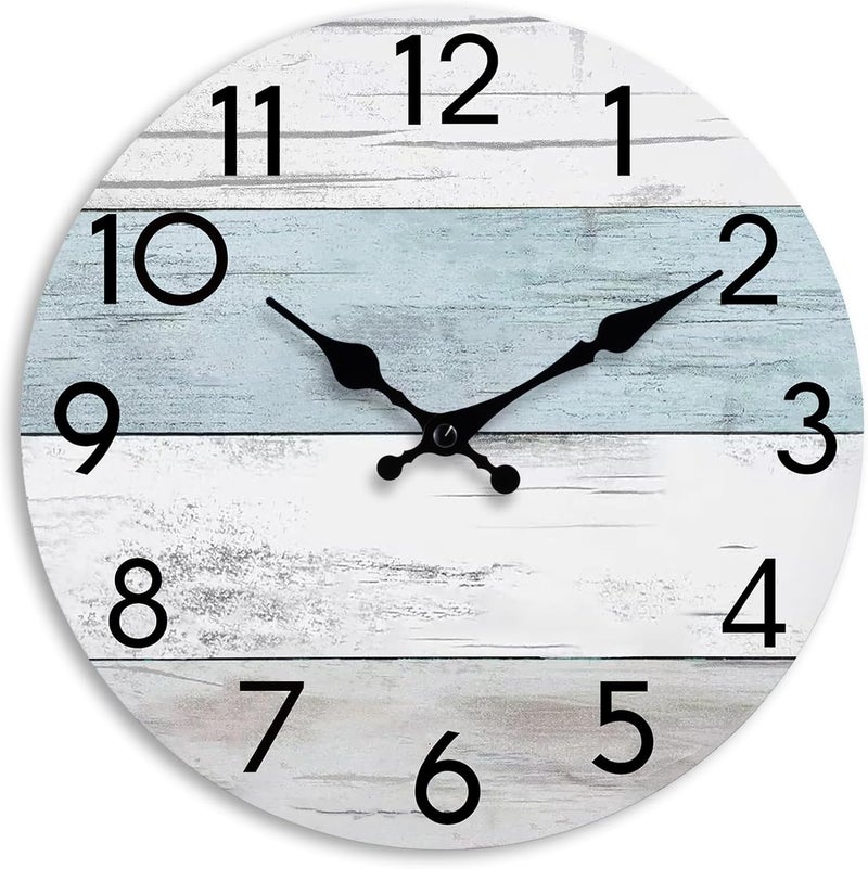 KECYET Wall Clock Silent Non-Ticking 14 Inch Battery Operated Country Large Retro Rustic and Beach Style Decorative for Living Room, Kitchen, Home,Bathroom, Office (Blue) - Image 1
