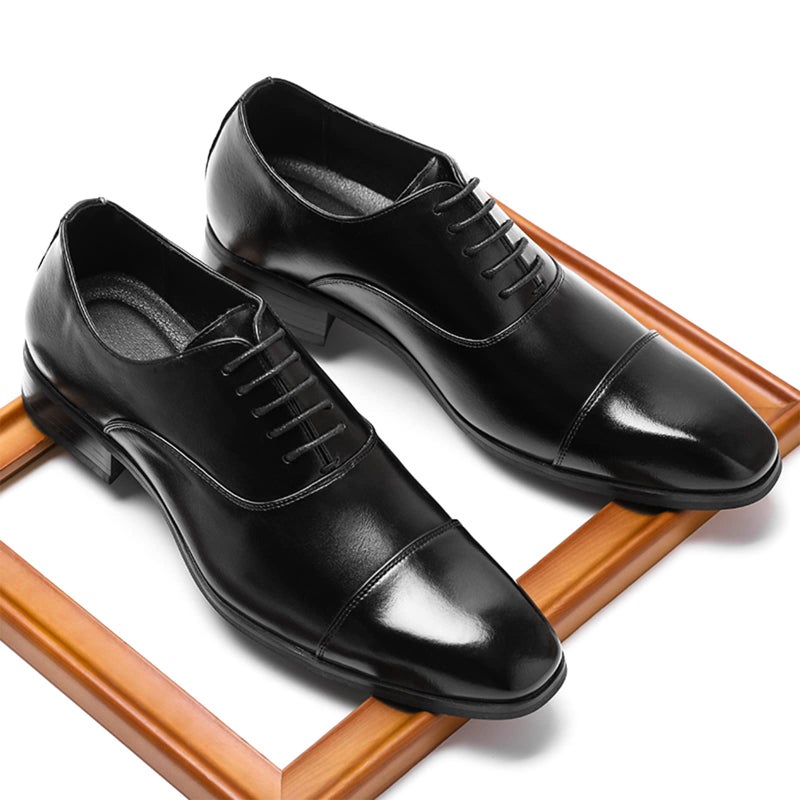 ANUFER Men's Formal Business Evening Shoes Good Looking Oxfords Toe Cap Microfiber Leather Wedding Shoes, black, 39 EU - Image 2