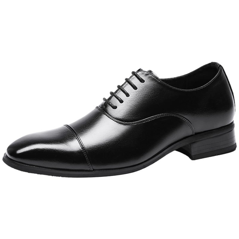 ANUFER Men's Formal Business Evening Shoes Good Looking Oxfords Toe Cap Microfiber Leather Wedding Shoes, black, 39 EU - Image 1