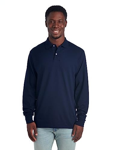 Jerzees Men's SpotShield Stain Resistant Polo Shirts (Short & Long, Long Sleeve-Navy, X-Large - Image 3