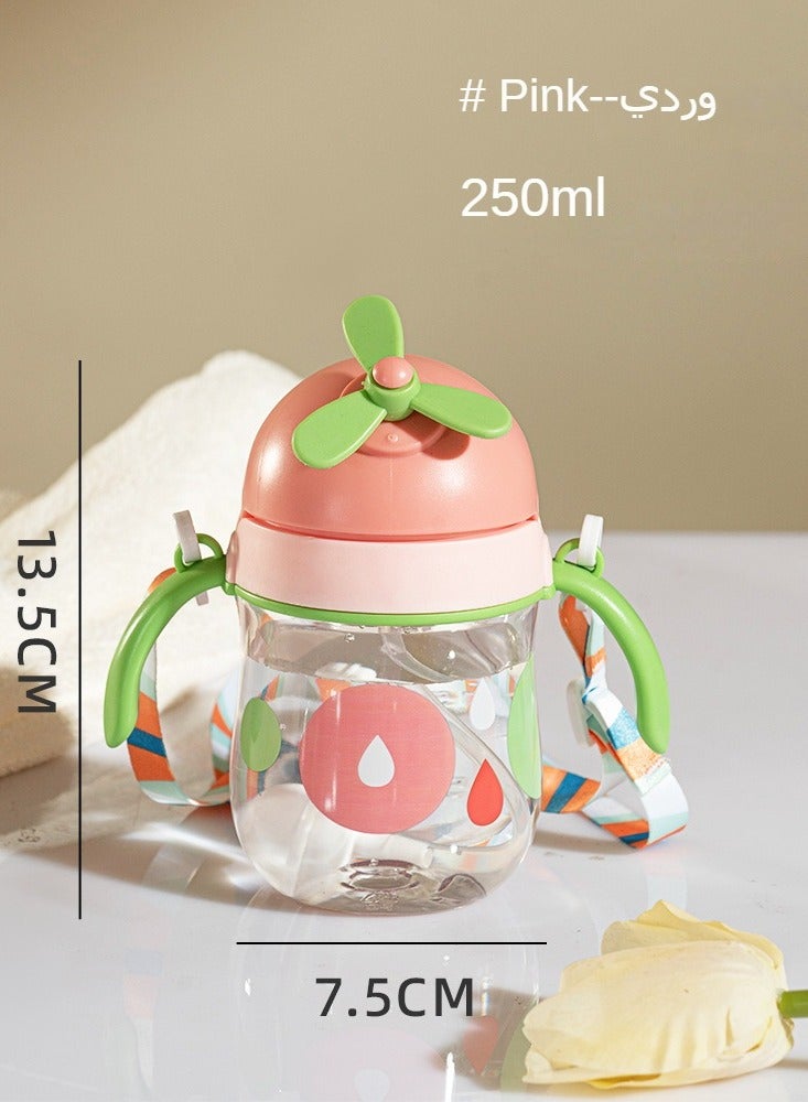 كأس الأطفال السخيف مع المقابض، زجاجة ماء للأطفال الصغار، زجاجة القش مع تصميم المروحة - Image 1