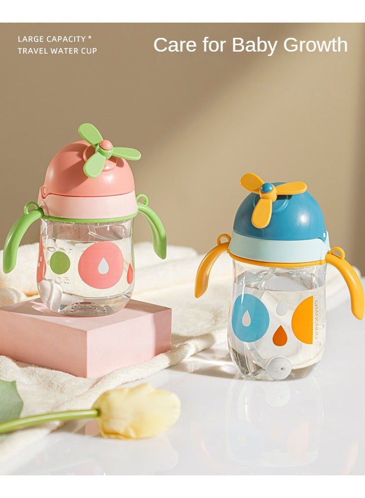 كأس الأطفال السخيف مع المقابض، زجاجة ماء للأطفال الصغار، زجاجة القش مع تصميم المروحة - Image 2