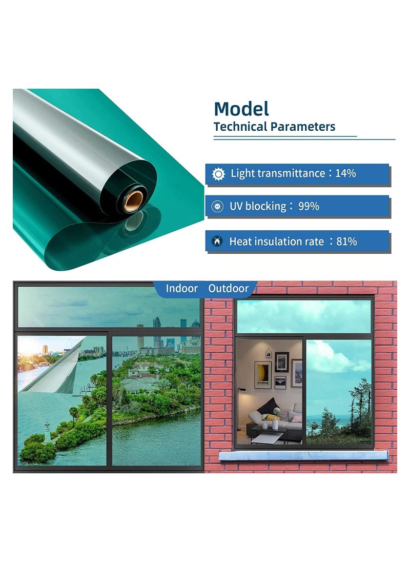 NIBEMINENT - Heat Control Window Film Tint Sun Blocking Blackout and UV Protection one-Way Privacy Mirror Reflective Explosion-Proof Premium PET Material Comet Green 60 * 200cm - Image 1