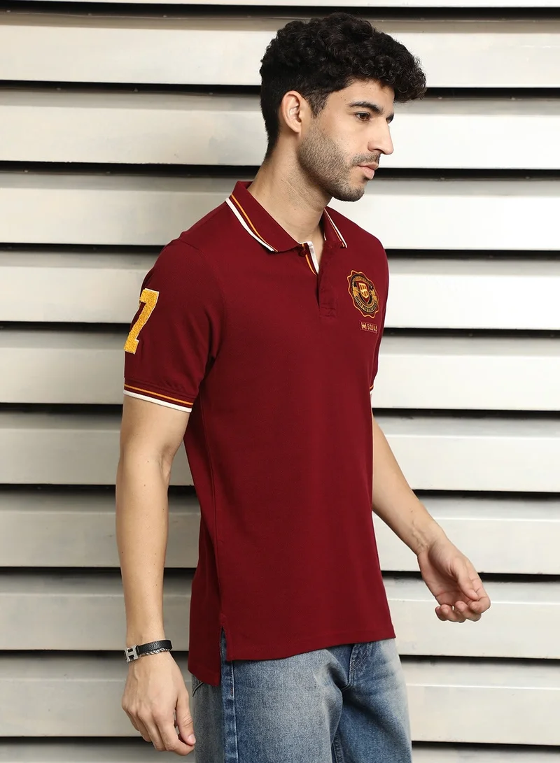 High Star  Men's Maroon 100% Cotton Solid Pattern Polo Regular Fit T-Shirt for Men | Best Price UAE