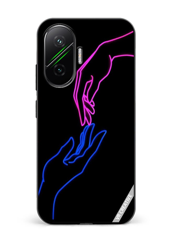 Protective Case Cover For Xiaomi Poco F7 Hands In Neon Lights Design Multicolour