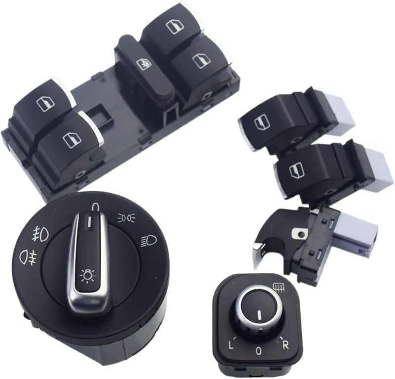 QASULER Chrome Headlight and Mirror Control Switch Set - Image 1