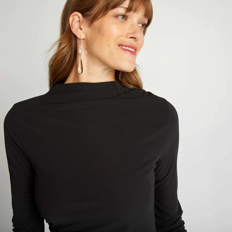 Kiabi Long Fitted Draped Dress Black