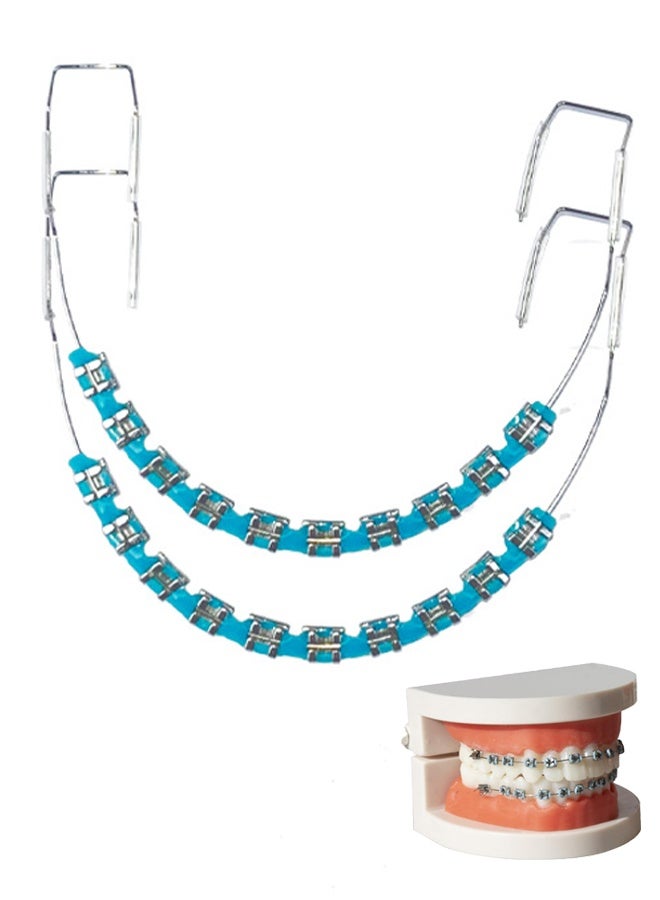 Generic Metal Braces for Orthodontics, Metal Bracket and Orthodontic Ligature Ties, Props for Dental Students to Practice - Blue  - Image 1