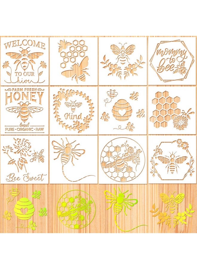 Tenare 12 Pieces Bee Stencil Template Honeycomb Honey Stencils Reusable Diy Bee Sweet Template Welcome To Our Stencils For Painting On Wall Home Wood 6 X 6 Inch - Image 1