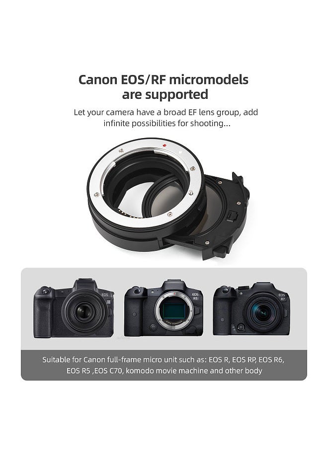 Generic - EF-EOSR PRO Lens Adapter Auto Focus Camera Mount Ring with ND Filter Electronic Aperture Control Compatible with Canon EF/EF-S Lens to Canon EOS RP/R5/R6/R3/C70/R5C/R7/R10/R8/R50 - Image 1