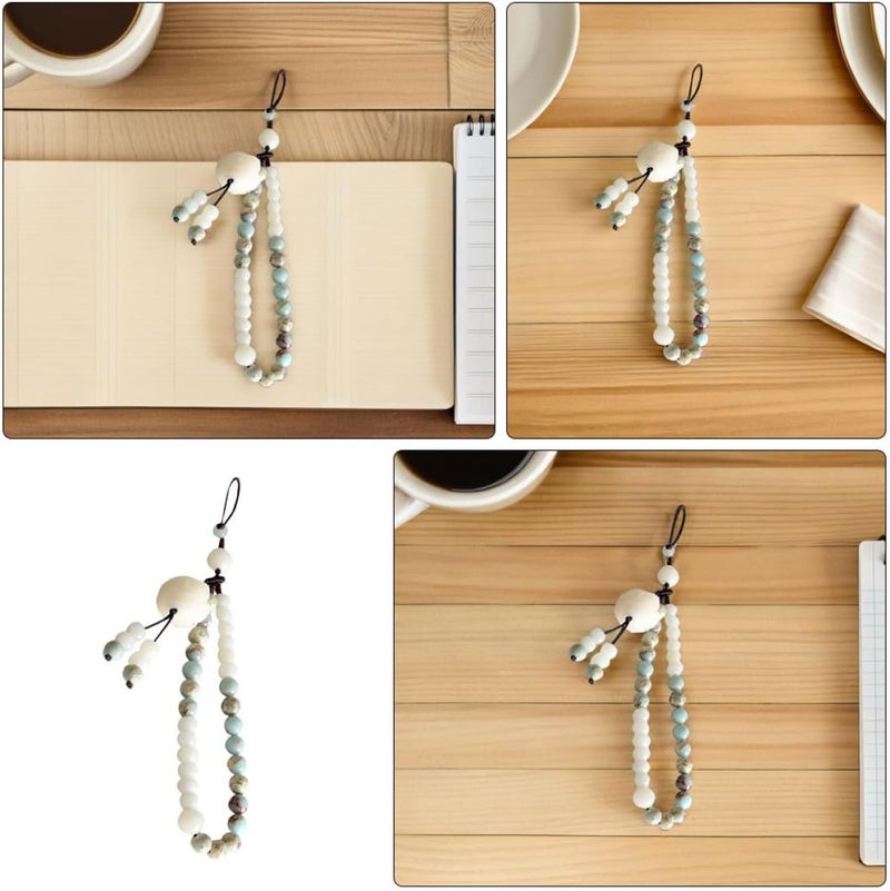 POPETPOP 2pcs Chinese Style Beaded Cell Phone Wrist Strap Anti-lost Mobile Lanyard Hand Strap Bodhi Shoushan Stone Beads for Phone Security and Decoration - Image 3