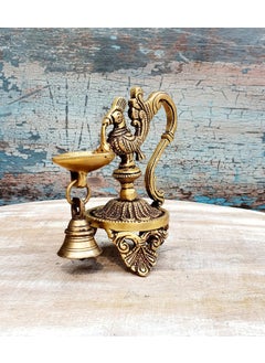 Mohan Jodero Mohan Jodero Peacock DeepakDiya with Bell Antique Home Decorative for Temple Festival  - Image 1