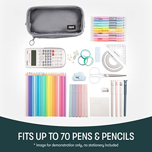 ZIPIT Half & Half Pencil Case, 3 Compartment Zipper Pouch for School, Stationery Bag for Teen Girls Boys and Adults, Grey - Image 4