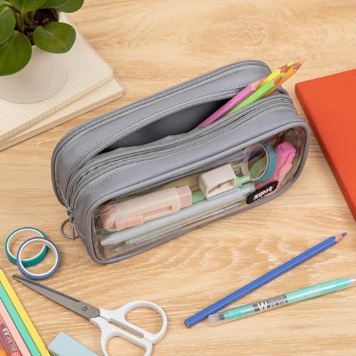 ZIPIT Half & Half Pencil Case, 3 Compartment Zipper Pouch for School, Stationery Bag for Teen Girls Boys and Adults, Grey - Image 5