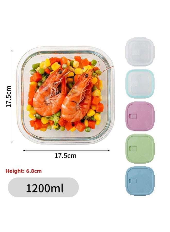 Lunch Box Can Enter Microwave High Borosilicate Glass Preservation Bowl Lunch Box Work Lunch Box Printable LOGO Business Gift-Specifications:Extra Large 1200ml-Color:Transparent Blue - Image 1