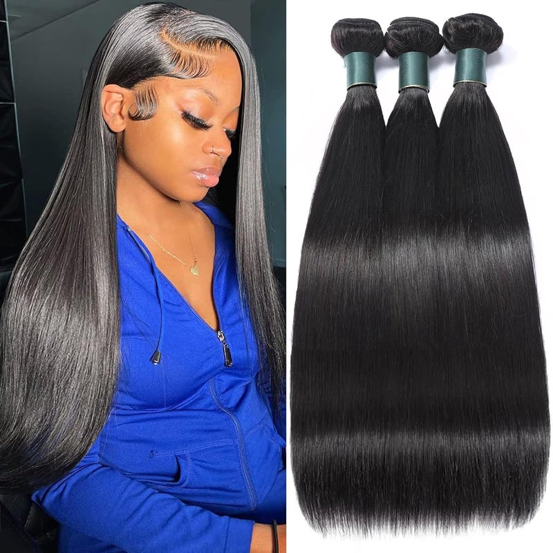 Great Grace Brazilian Straight Bundles Human Hair 16 18 20 Inch 12A 100 Unprocessed Virgin Human Hair Extensions 3 Bundles Deals Quick Weave Natural Black Color Natural Balck 3 Bundles 16 18 20
