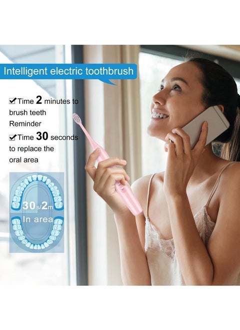 Electric Toothbrush Set, Comes With 8 Brush Heads & Travel Case,4 Modes With 2 Minutes Built In Smart Timer, One Charge For 60 Days, 42000 Vpm Motor (Pink)