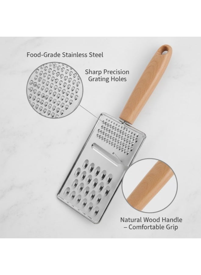 لوكاداه مبشرة يدوية فاخرة من الفولاذ المقاوم للصدأ بمقبض خشبي - مبشرة متعددة الأغراض للجبن والخضراوات والزنجبيل، شفرات حادة ومتينة، مقبض مريح، أداة مطبخ مقاومة للصدأ لبشر الجبن والثوم وقشر الليمون والخضراوات والفواكه - Image 2