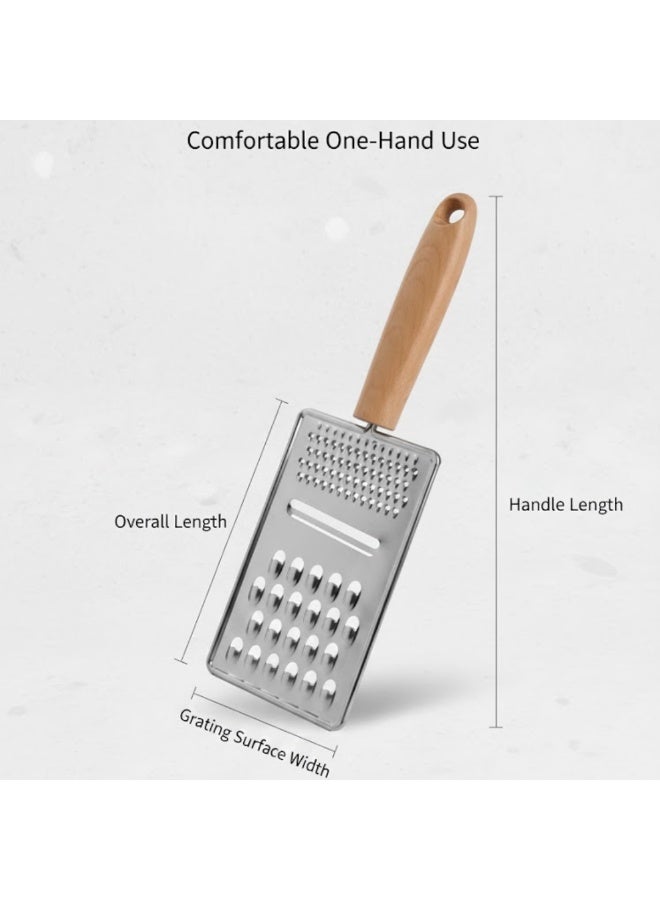 لوكاداه مبشرة يدوية فاخرة من الفولاذ المقاوم للصدأ بمقبض خشبي - مبشرة متعددة الأغراض للجبن والخضراوات والزنجبيل، شفرات حادة ومتينة، مقبض مريح، أداة مطبخ مقاومة للصدأ لبشر الجبن والثوم وقشر الليمون والخضراوات والفواكه - Image 3