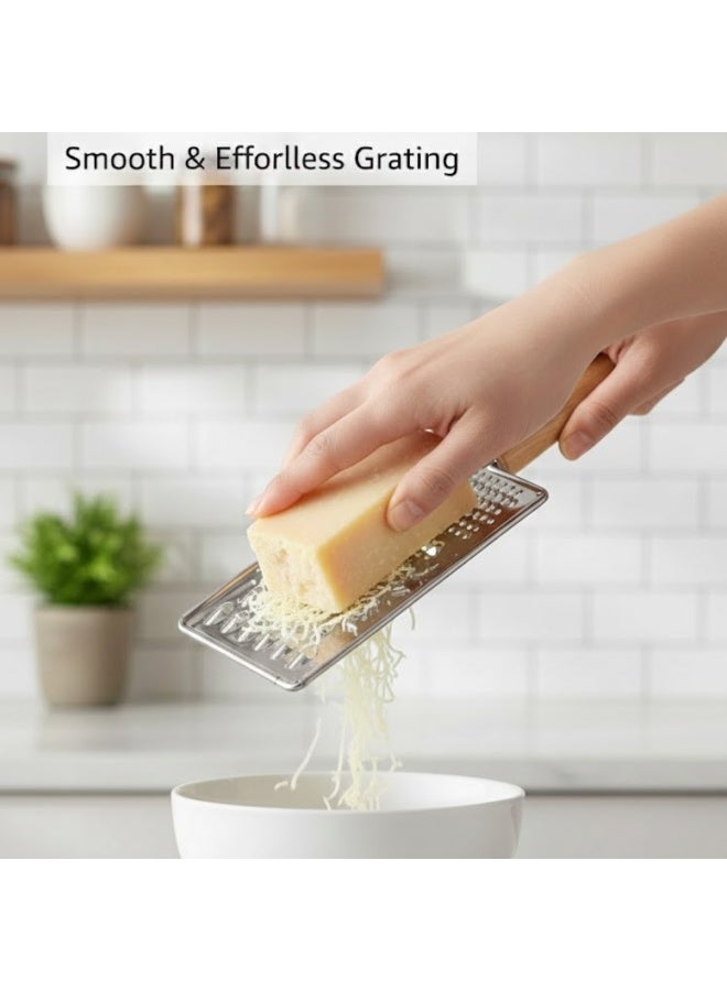 لوكاداه مبشرة يدوية فاخرة من الفولاذ المقاوم للصدأ بمقبض خشبي - مبشرة متعددة الأغراض للجبن والخضراوات والزنجبيل، شفرات حادة ومتينة، مقبض مريح، أداة مطبخ مقاومة للصدأ لبشر الجبن والثوم وقشر الليمون والخضراوات والفواكه - Image 4