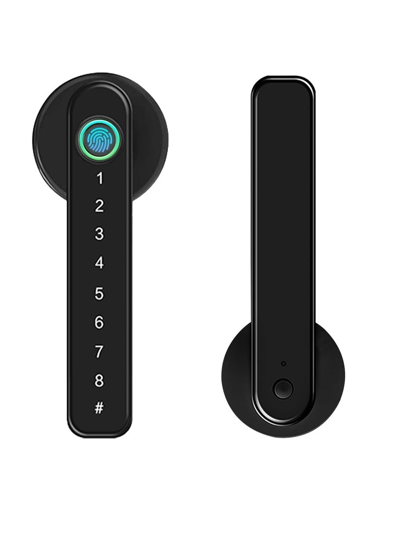 Excefore قفل باب ببصمة الإصبع، قفل باب دخول بدون مفتاح مع شحن USB ولوحة مفاتيح بيومترية، قفل مقبض باب ذكي مناسب لغرف النوم والمكاتب والأماكن الخاصة الأخرى (أسود)  - Image 1
