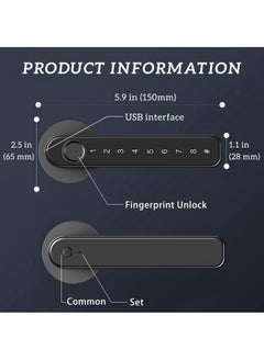 Excefore Fingerprint Door Lock keyless Entry Door Lock with USB Charging and keypad biometric Door Lock Smart Door Handle Lock Suitable for bedrooms Offices and Other Private Spaces(Black)  - Image 2
