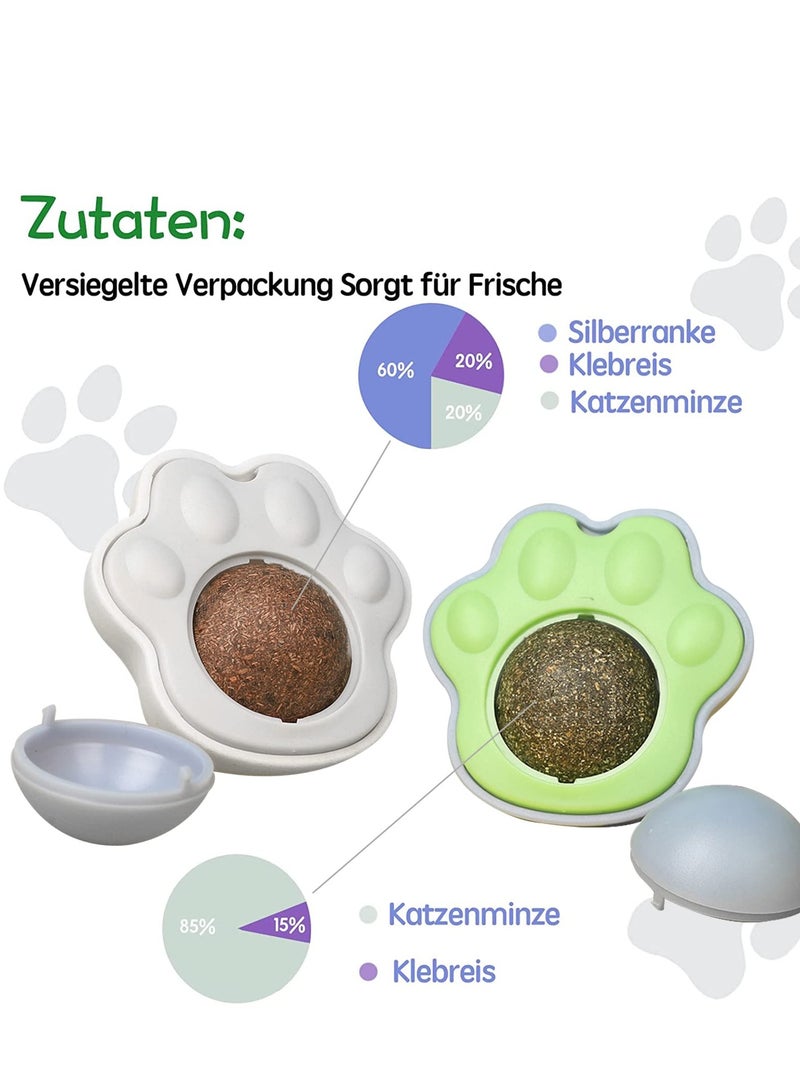SYOSI 4 Pcs Catnip Ball Toy, Wall Cat Paw Shape Catnip Toy Pure Natural Mint Leaves Rotatable Indoor Snap on Wall Cat Chew Toy Kitten Teeth Cleaning Cat Supplies - Image 2