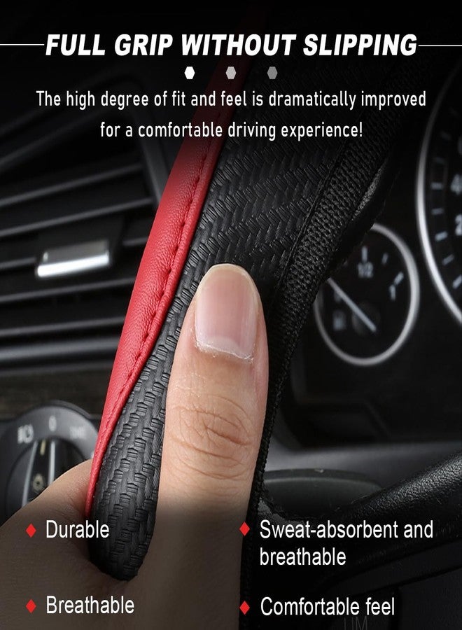 DXNQ Car Steering Wheel Cover, 15 Inch Carbon Fiber Leather Stitching Color Steering Wheel Protector, Anti-Slip Elastic Breathable Steering Wheel Cover Stylish Decor for Most Cars (Black & Gray) - Image 3