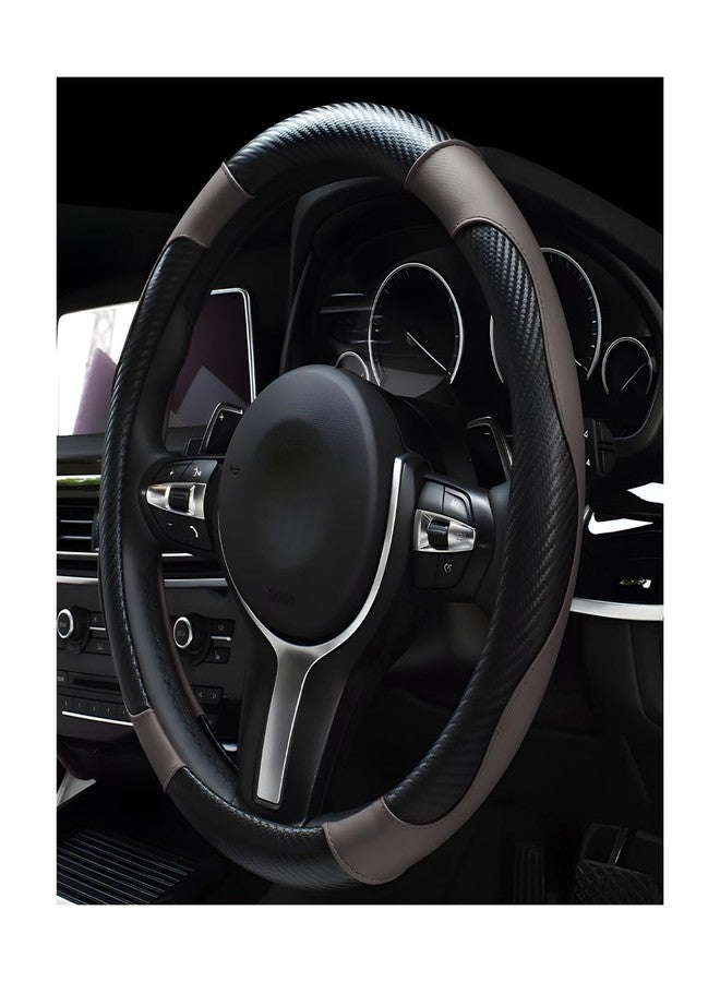 DXNQ Car Steering Wheel Cover, 15 Inch Carbon Fiber Leather Stitching Color Steering Wheel Protector, Anti-Slip Elastic Breathable Steering Wheel Cover Stylish Decor for Most Cars (Black & Gray) - Image 1