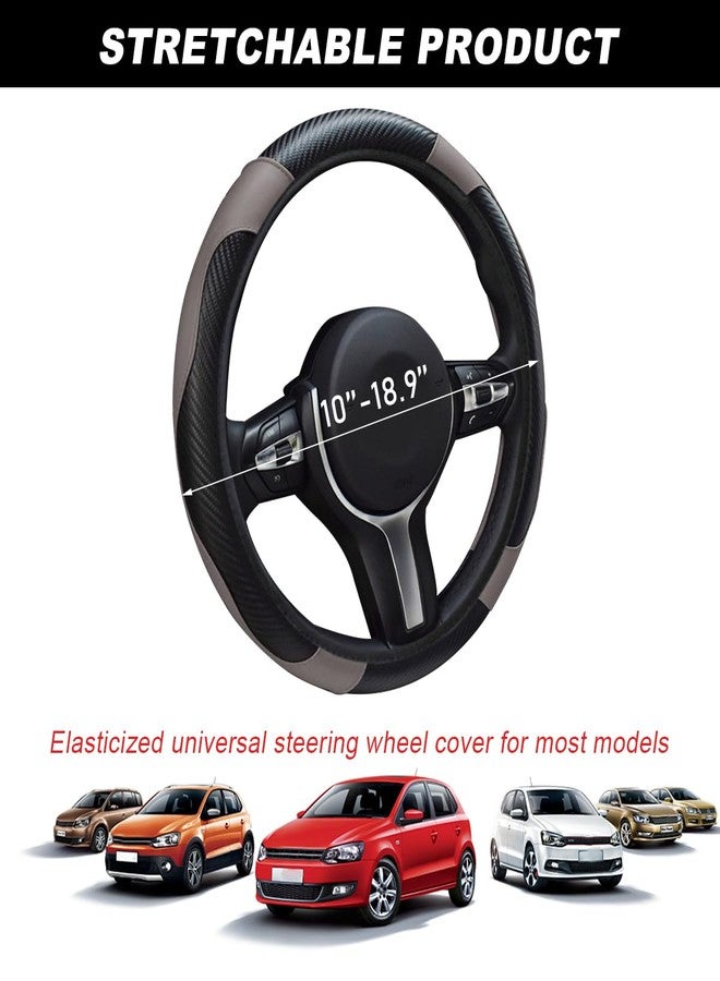 DXNQ Car Steering Wheel Cover, 15 Inch Carbon Fiber Leather Stitching Color Steering Wheel Protector, Anti-Slip Elastic Breathable Steering Wheel Cover Stylish Decor for Most Cars (Black & Gray) - Image 2